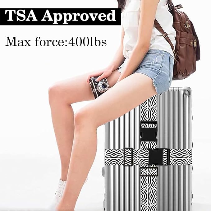 Zebra Luggage Straps for Suitcases TSA Approved, Luggage Identifiers for Suitcase, Adjustable Suitcase Strap for Baggage Security with Cute Patten, Travel Necessary Accessories (2Pack)