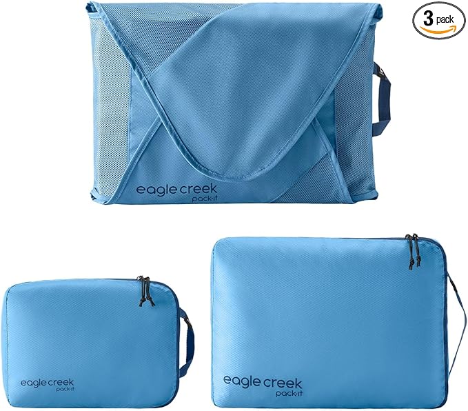 Eagle Creek Pack-It Starter Set - Includes S Isolate Cube, M Isolate Cube & L Pack-It Reveal Garment Folder - Lightweight Travel & Storage Essentials - Blue Dawn