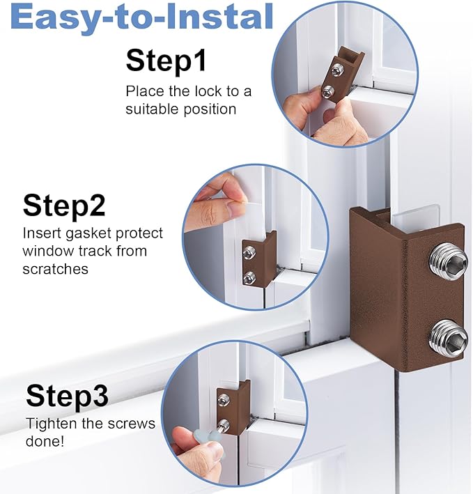 Window Locks for Sliding Windows - Sliding Window Lock Security with Keys - Adjustable Sliding Door Lock - Without Drilling Easv to Install Child Locks for Sliding Door,Patio Door(10 Sets Brown)
