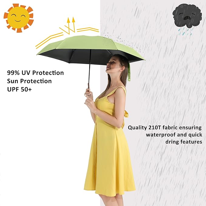 BAODINI Small UV Protection Travel Umbrella Compact for Rain and Sun UPF 50+ 41 inch Portable Umbrella for Women and Men