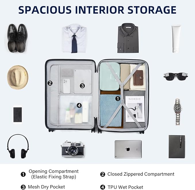 Large Checked Luggage 28 Inch Hard Shell Suitcases, Expandable Travel Luggage Lightweight Check In Luggage with Spinner Wheels Cup Holder Charger Built in, Silver