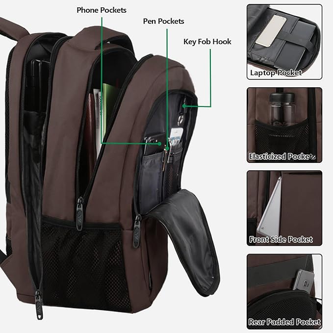 MATEIN Laptop Backpack, Extra Large TSA Friendly 17.3 Inch Travel Computer Backpack with USB Charging Port, Anti Theft Carry On Flight Approved Business Work College Backpack Bag for Men Women, Brown