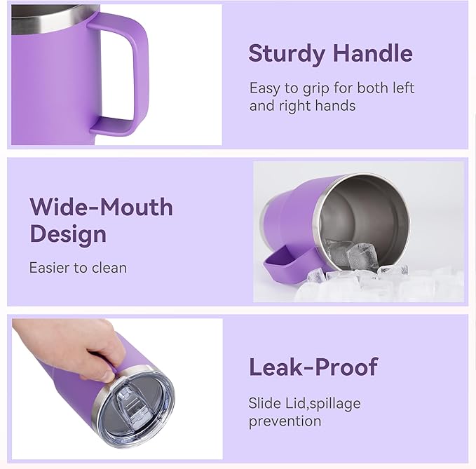 HASLE OUTFITTERS 20oz Tumbler Bulk with Lid, Stainless Steel Tumbler Bulk with Handle, Metal Insulated Travel Coffee Mug Set with Handle, Double Wall Vacuum Leak Proof Tumbler Cup, Purple 12 Pack
