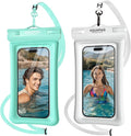 NEPHI IP68 Waterproof Phone Pouch 2 Pack-Up to 8.0"，Adjustable Neck Lanyard Floating Waterproof Phone Case for iPhone,Phone Dry Bags for Vacation Beach Pool Travel Essentials (Aqua Green White 2 pack)