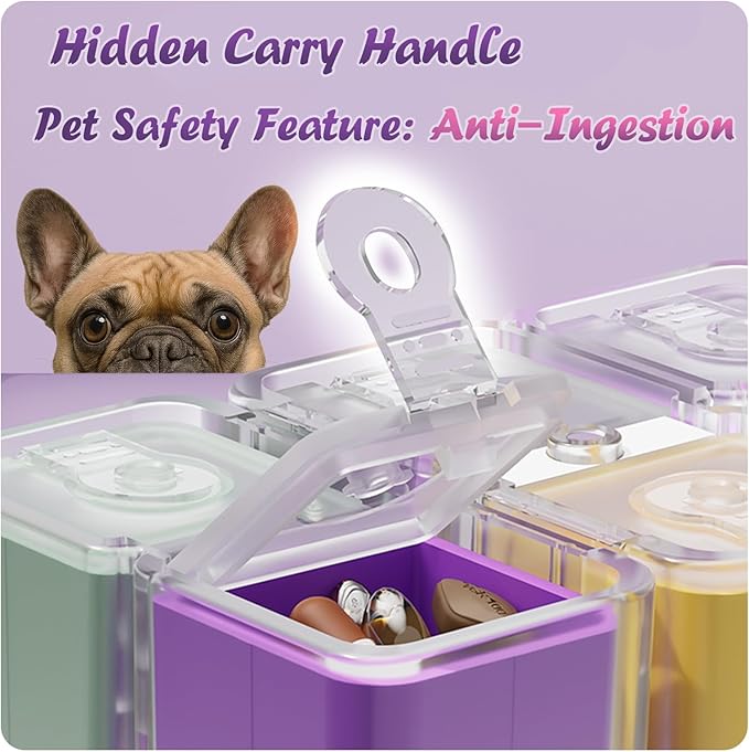 Purse Pill Organizer,Magnetic Cube Cute Pill Box,Pill Compact with 8 Compartment,Vitamin Container Weekly Pill Case (Green)