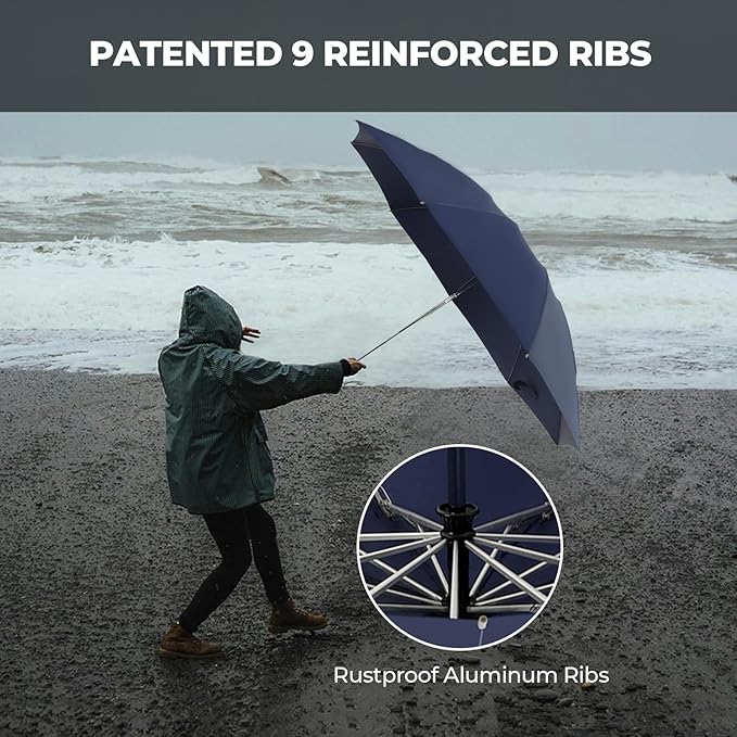 Compact Inverted Travel Umbrella, Automatic Open Close, 9-Rib 46 Inch Windproof Umbrella, Waterproof UPF 50+, Portable Umbrellas for Men, Women, Travel, and Daily Use