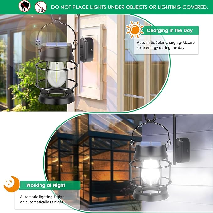 UBright 2 Pack Solar Lantern Lights Outdoor Waterproof Metal Hanging Solar Lights for Outside Lanterns Decorative Outdoor for Patio Porch Garden Lawn, Cool White