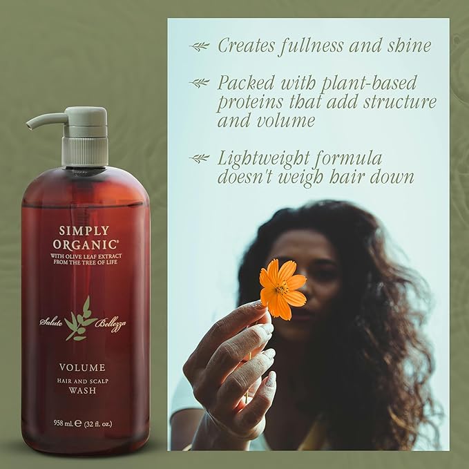 Thinning Hair Volumizing Shampoo Scalp Wash, Made in Italy, All Natural Cruelty Free Hair Care for Women & Men, Sweet Orange, Ylang Ylang, Olive Leaf Extract with Pump, 32fl oz/958 ml, VOLUME