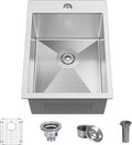 15 x 20 Inch Drop In Kitchen Bar Sink, Small Kitchen Sink Single Bowl Topmount Bar Prep Sink 18 Gauge Stainless Steel Bar Sink with Grid and Basket Strainer