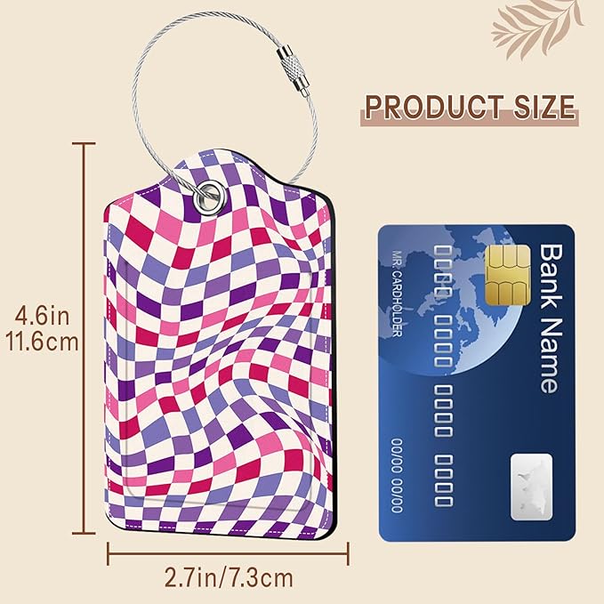 2 Pack Checkered Luggage Tags for Suitcases, Plaid Leather Luggage Tag Waterproof, Name ID Labels with Privacy Cover Suitcases Bag Luggage Tags for Travel, Travel Accessory Luggage Tag