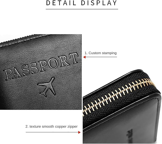 Rowgins Rfid Blocking Passport Holder Wallet, Rowgins Rfid Passport Holder with Zipper, PU Leather PassportHolder for Travel (GRAY)
