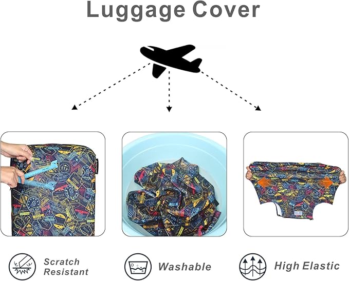 Explore Land Travel Luggage Cover Suitcase Protector Fits 31-32 Inch Case (Stamp, XL)