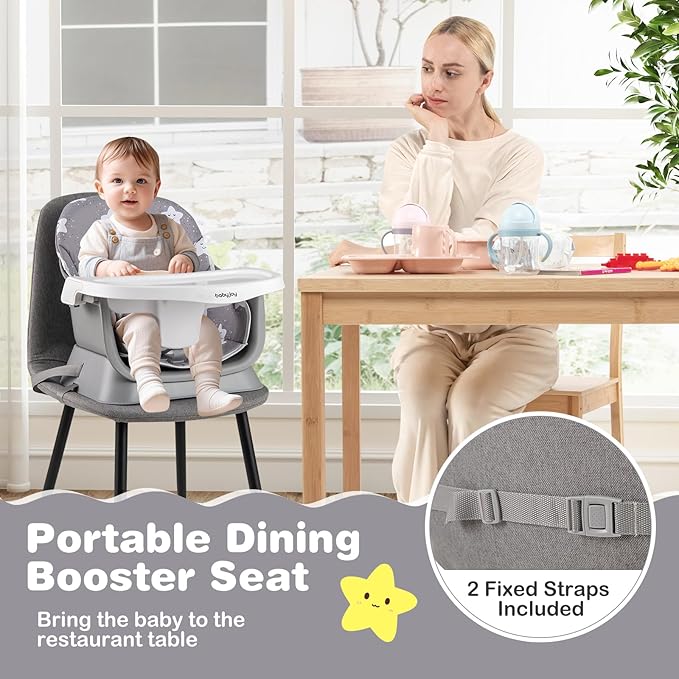 BABY JOY 16 in 1 High Chair, Convertible Baby Highchair for Babies and Toddlers with Activity Center, Booster Seat, Building Block Table, Toddler Chair with Safety Harness, Removable Tray (Gray)