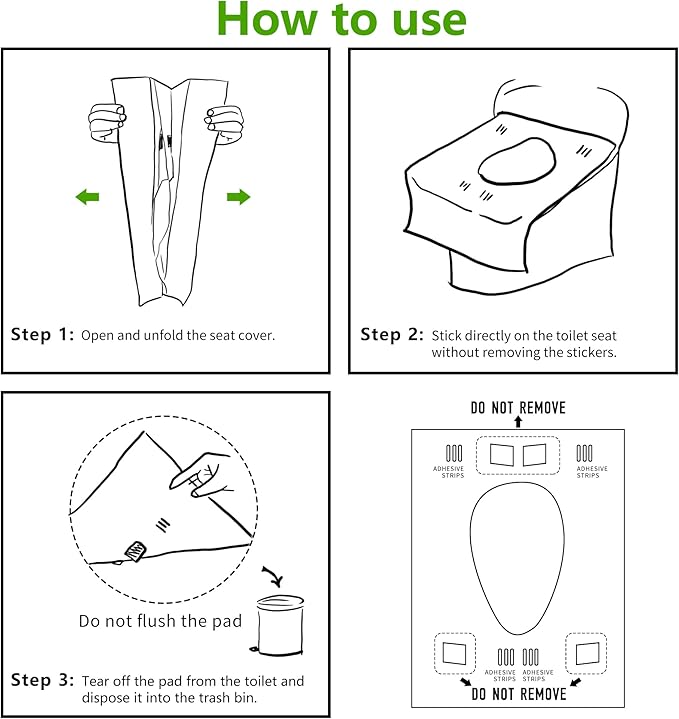 TenFan Disposable Toilet Seat Covers - 70-Pack Waterproof XL Travel Pack, Adhesive Secure Fit for Public Toilets, Camping, Airport & Hospital (Adults & Kids)
