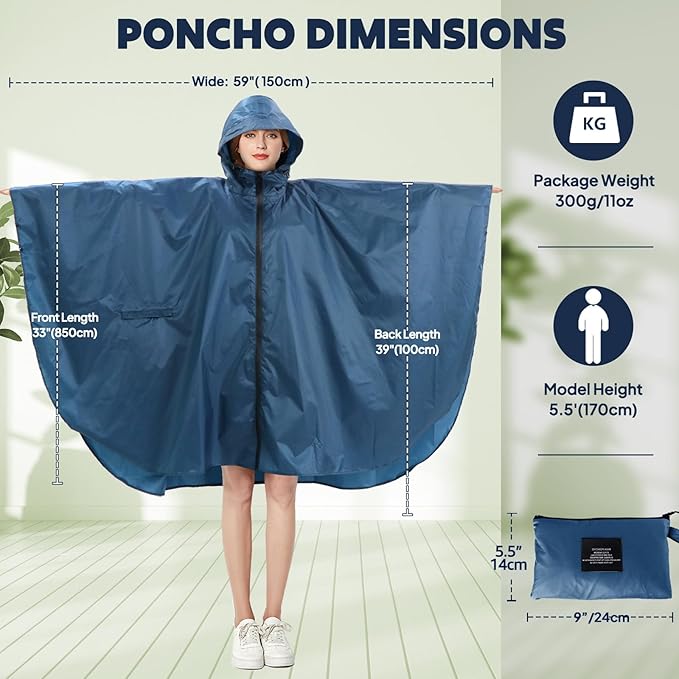 ANYOO Waterproof Rain Poncho Lightweight Reusable Hiking Hooded Coat Jacket for Outdoor Activities