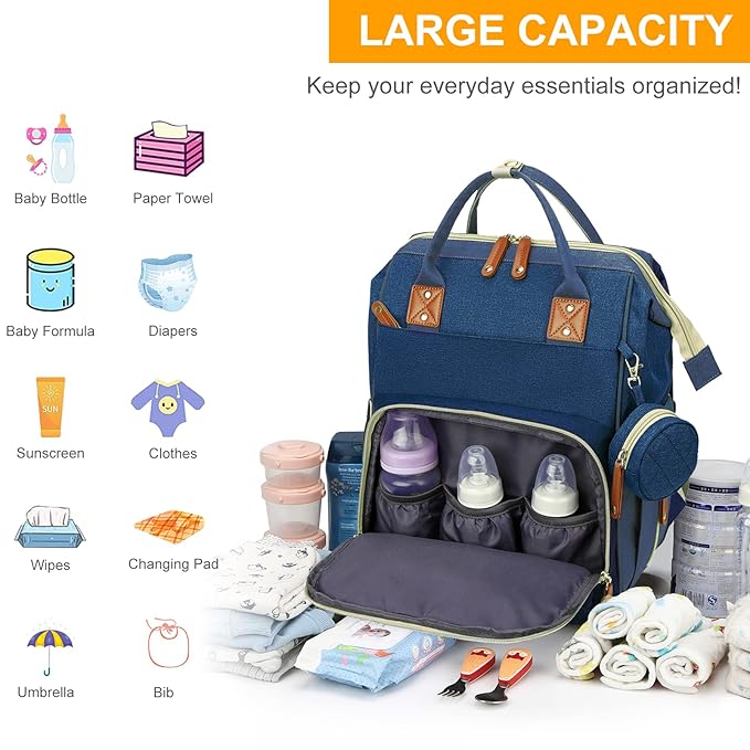 Diaper Bag, Backpack with Changing Station, Waterproof Baby Bag for Boys & Girls, USB Charging Port for Parents, Travel Backpack Baby Essentials & Lovely Baby Shower Gifts,Blue
