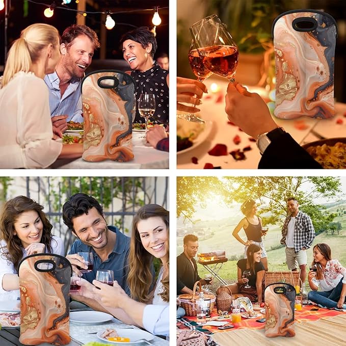 Wine Carrier Tote Personalized Bag for 2 Bottles - Neoprene Wine Bottle Holder with Carry Handle, Wine Protective Bag Insulated Bag Beer Cans Water Bottle Holder for Travel Picnic,Style14