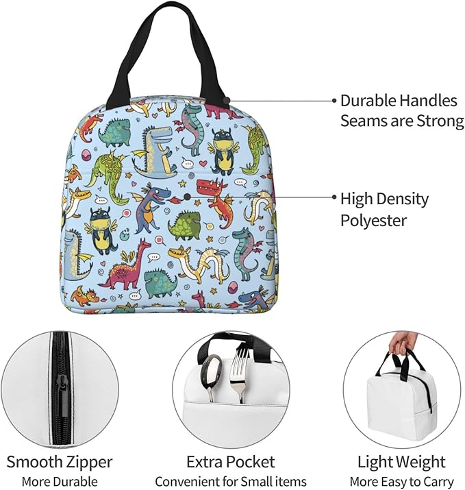 Cute Dragon Lunch Box Animal Lunch Bag Insulated Reusable Lunch Tote Bag Cooler Tote Bag for Men Women
