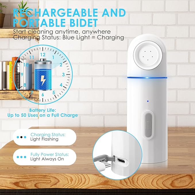 Portable Electric Travel Bidet, 450ML Electric Sprayer Bidet with Built-in Body for Easy Storage, Two Pressure Modes for Personal Hygiene Cleaning for Women and Men, White