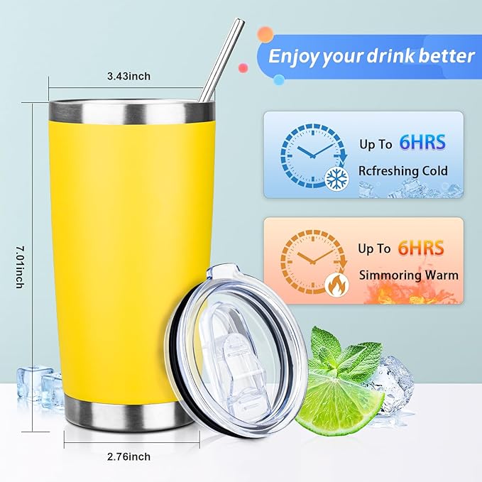 20oz Tumbler with Straw and Brush, Stainless Steel Vacuum Insulated tumbler, Double Wall Insulated Coffee Tumbler for Outdoor, Home, Travel,Office (Buff,4pcs)