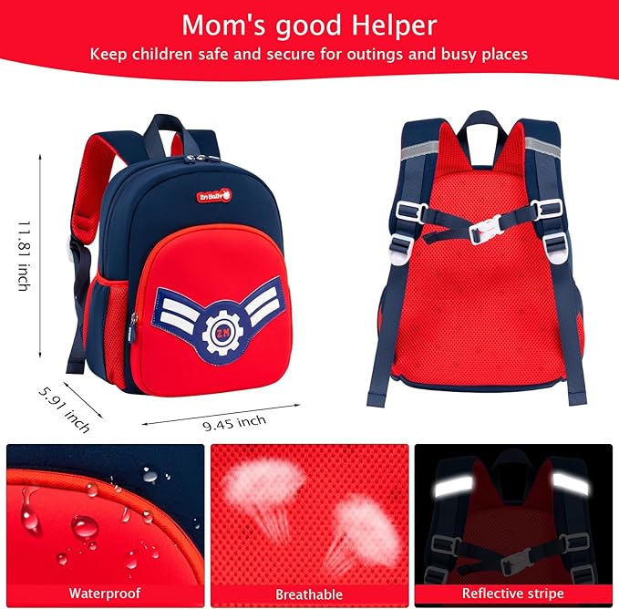 Padgene Toddler Harness Backpacks Safety Leash Kids Anti Lost Kindergarten Preschool Backpack Neoprene Lightweight Animal Schoolbag 3D Cartoon Dinasour Mini Travel Bag for Boys Girls Ages 3-5