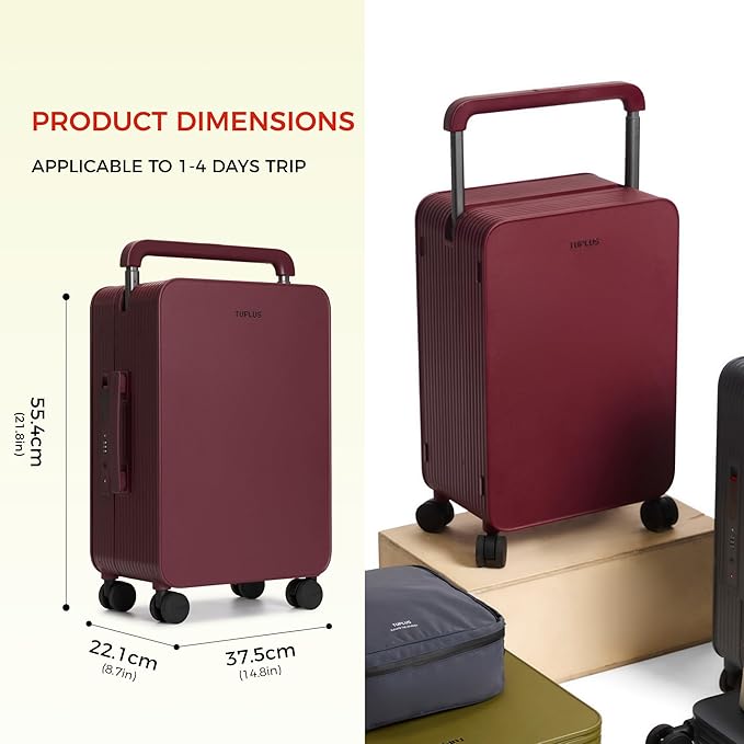 TUPLUS 20” Carry-On Hardside Luggage Lightweight ABS Travel Suitcase with Wide Handle Spinner Wheels TSA Combination Lock, Balance Series 2.0,Cranberry Red