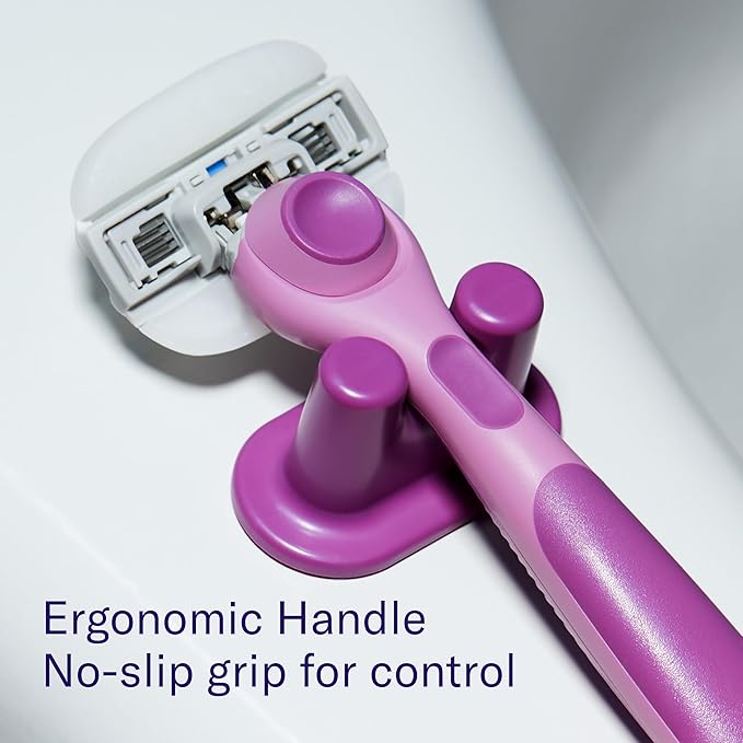 Flamingo Moisture Plus Women's Razor Set - Razor Handle, 4 Blade Refills, Shower Holder - Fig