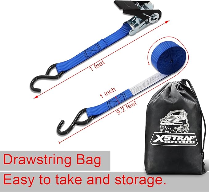 XSTRAP STANDARD Ratchet Tie Down Straps 8PK 1'' x 10 ft - 900 LB Break Strength Cargo Straps for Moving Appliances, Lawn Equipment, Motorcycle (Blue)