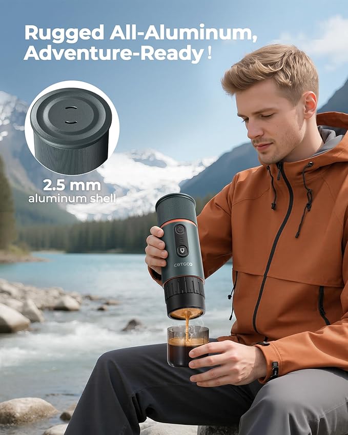 Portable Espresso Maker 20 Bar Self‑Heating & Auto-off | 13500 mAh Battery Brews 8 Shots | 12 V Mini Coffee Machine Compatible with Nespresso Original Pods | Car/Travel/Camping