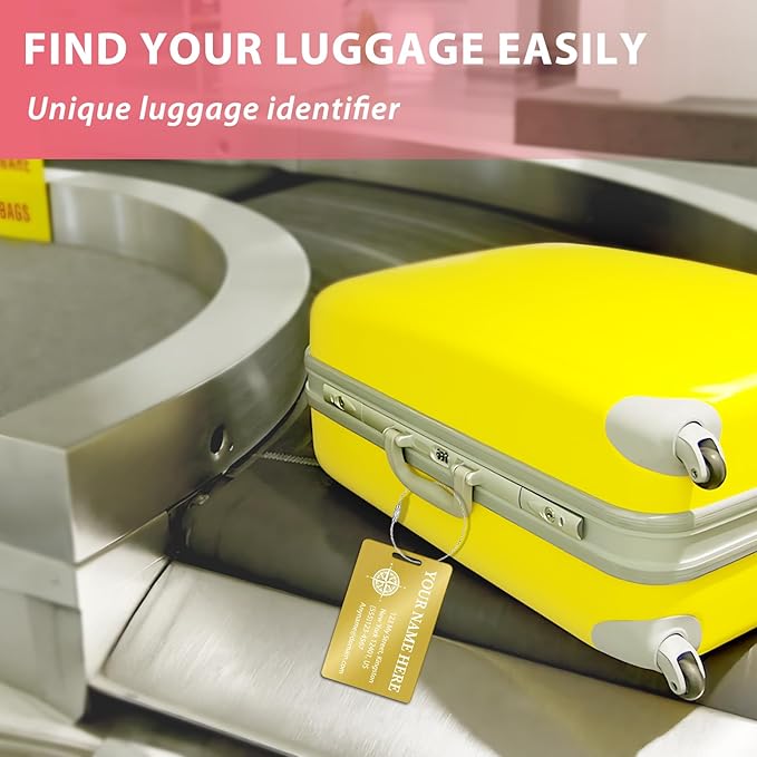 Personalized Luggage Tags for Suitcases (2/4/6/8 Pack) - Custom Engraved Metal Travel Tag, Customizable Pattern/Name/Text for Bags Backpacks Suitcases