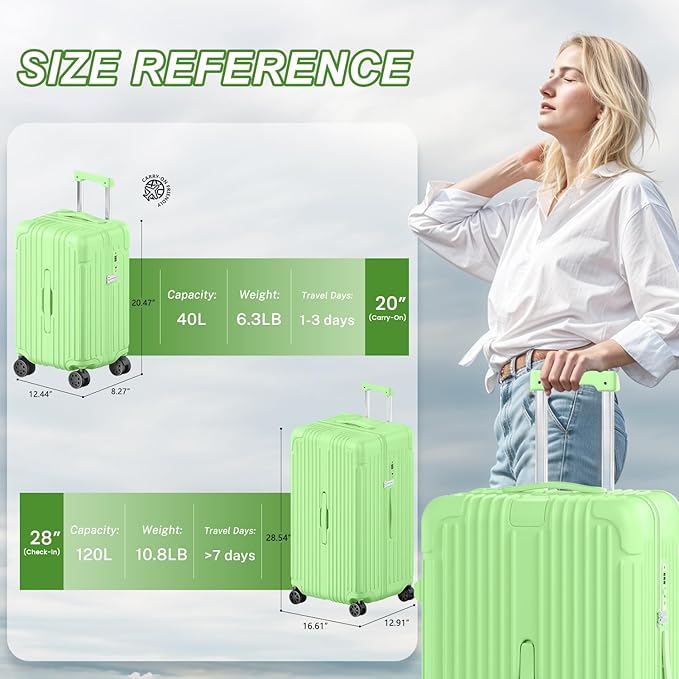Krute Carry on Luggage 20 inch Suitcases with Spinner Wheels Airline Approved PC+ABS Hard Side Luggages with TSA Lock