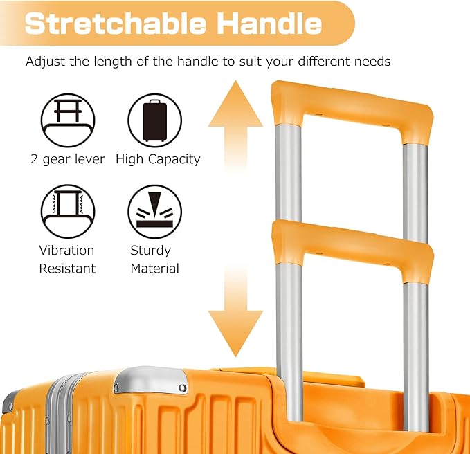 AnyZip Luggage Aluminium Frame Suitcase PC ABS Hard Shell TSA Lock No Zipper 24In Orange