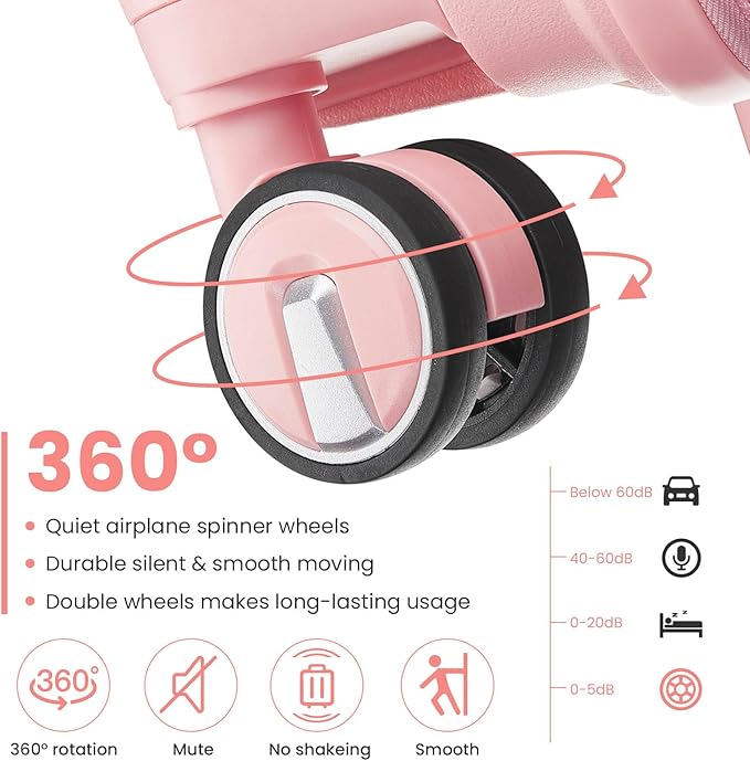 Campfun Luggage 4 Piece Sets, Expandable Carry On Luggage Set Hardshell PP, Suitcase Set with Double Spinner Wheels, Checked Durable Lightweight with TSA Lock, 14in 20in 24in 28in-Pink(C)