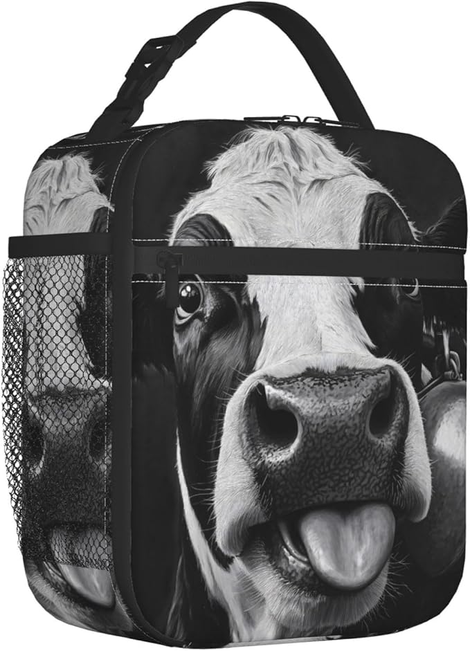 Cow Insulated Lunch Box for Women Men Cow Lunch Bag for Travel,or Fishing Polyester