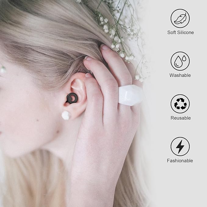 Ear Plugs for Sleeping Noise Cancelling 2 Sets, Reusable Earplugs Hearing Protection 30dB, Soft Silicone Ear Plugs for Concerts, Party, Focus - 8 Pairs Ear Tips in XS/S/M/L - Black