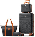 Hoteel 4 Piece Luggage Set (4-YEAR WARRANTY) with Spinner Wheels & TSA Lock, Carry on Luggage Hardshell ABS+PC, Travel Collection Suitcases Sets, Black(13/20",Travel Bag,Cosmetic Bag)