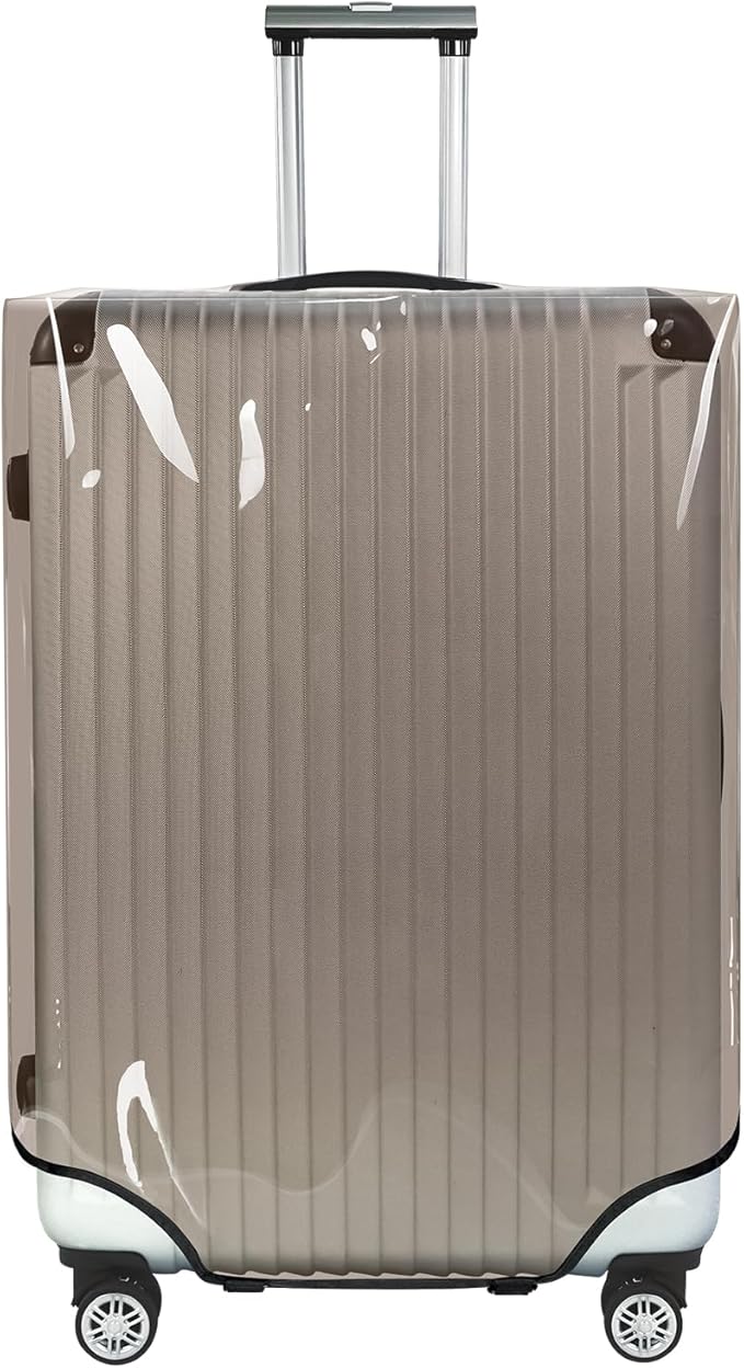 Explore Land Clear Luggage Cover Tough Protector Fits for 18-20 Inches Suitcase for Travel Airplane (PVC Gray, S)