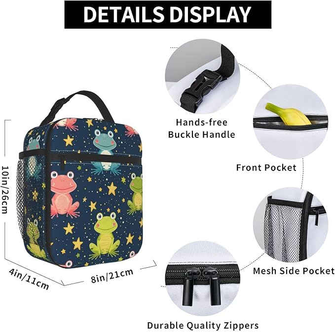 Frog Insulated Lunch Box for Women Men Frog Lunch Bag for Travel,or Fishing Polyester Frog Lunch Box