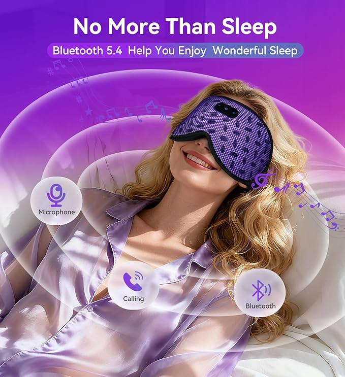 Sleep Eye Mask Bluetooth Headphones - 3D Contoured Zero Pressure Sleeping Masks 100% Blackout Eye Cover Breathable Sleeping Mask for Side Sleepers Wireless Earphone Ear Muff Headband Women Men Gift