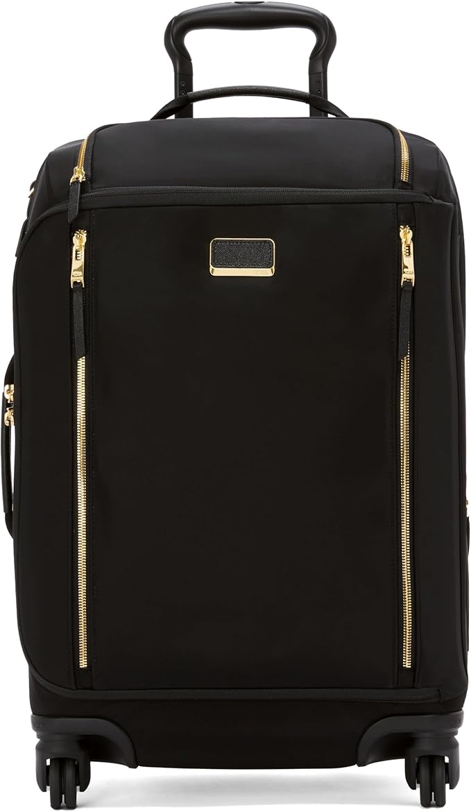 TUMI - Voyageur Leger 4 Wheeled Luggage - Women's Lightweight and Spacious, Sleek Silhouette, Durable Premium Suitcase - 21.8" International Expandable Carry-On, Black with Gold Hardware