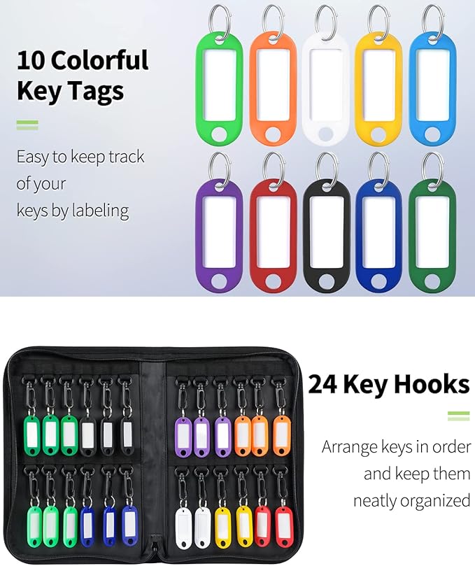 Uniclife Zippered Key Case Organizer Waterproof and Fireproof Key Binder with 24 Hooks and Tags Portable Key Storage Book for Offices Real Estate Agencies Hotels and Rental Management