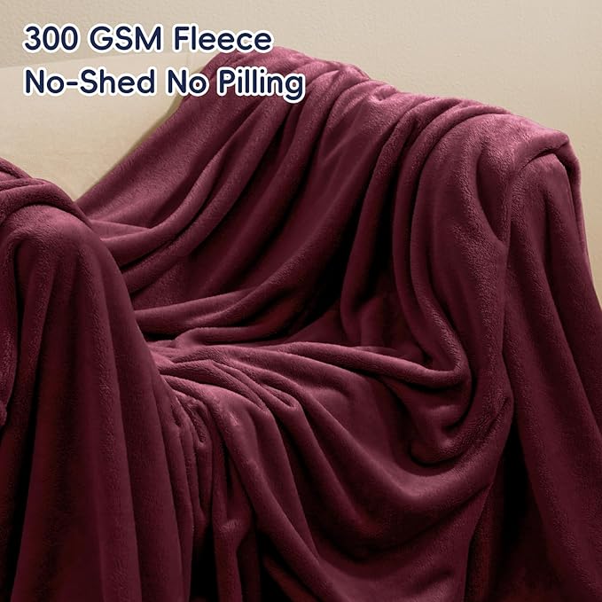 PHF Ultra Soft Fleece Blanket Twin Size, No Shed No Pilling Luxury Plush Cozy 300GSM Lightweight Blanket for Bed, Couch, Chair, Sofa Suitable for All Season, 66" x 90", Wine Red/Burgundy
