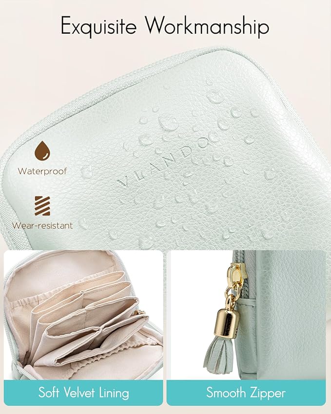 Vlando Small Jewelry Travel Case,Jewelry Pouch Bags with Zipper,Velvet Jewelry Organizer Storage Bag for Bracelet Rings Earring Travel Essentials Gifts for Women Girl-Mint Green
