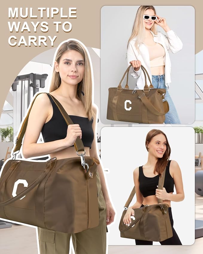 Birthday Graduation Gifts for Daughter,Initial Travel Duffel Bag Sports Gym Bag for Girls Teen Kids Birthday Gifts,Personalized Weekender Bag Carry On Tote Bags Cute Overnight Bag for Women(Brown, C)