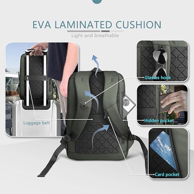 hk Laptop Backpack for Men with USB Charging Port Water-Resistant for 15.6 Inch Computer Bag Durable High-Tech Daypack Casual Backpack for Business Work College Weekender Travel- Green