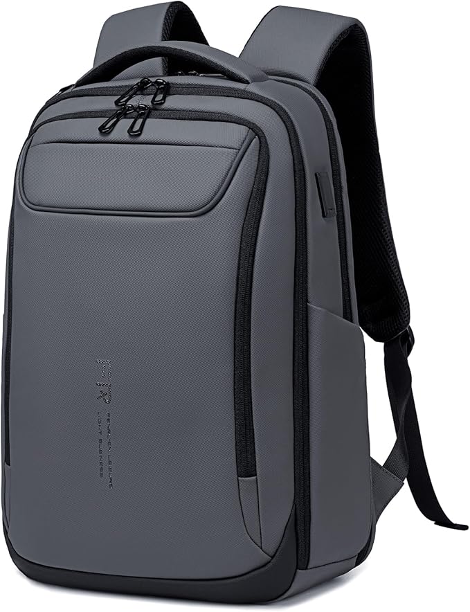 FENRUIEN Work Backpack for Men,Water Resistant Smart Backpack with USB Charging Port,Grey Laptop Bag 15.6 Inch