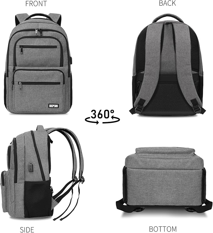 Backpack for School, School Backpack for Boys Girls Teens, College Book Bag, Water Resistant Bookbag, Back Pack for Men Women, Business Work Travel Grey