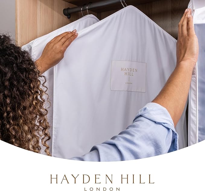 Hayden Hill Luxury Organic Cotton Garment Storage Bag - Long 58 Inch Dress Bag - Breathable & Moth-Proof For Full Length Dresses & Coats - Clothes Bags for Hanging Organization - Carbon Neutral