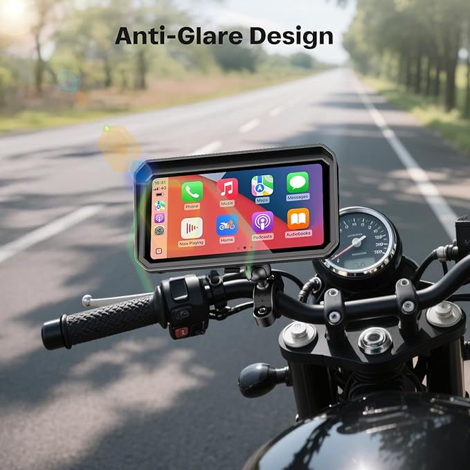 WonVon 6.25 Inch Wireless Motorcycle Carplay GPS Navigation System with Apple Carplay and Android Auto Portable Screen with Dual Bluetooth, Navigation, Siri, Google Assistant