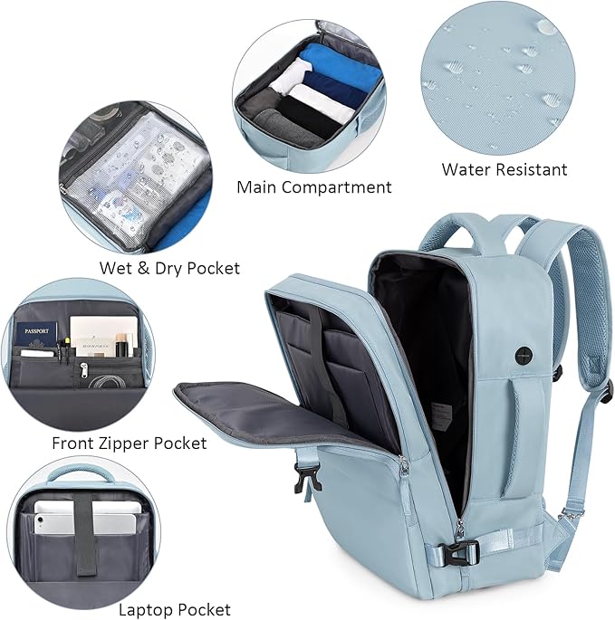 Travel Backpack for Women Men,Travel Laptop Backpack w/USB Charging Port, Waterproof Travel Backpack Carry On Flight Approved,Weekender Business Hiking Bag,Laptop Backpack 17 inch